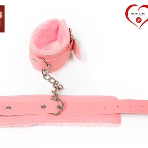 FETISH FEVER® – PINK LEATHER FUR CUFFS - Image 1